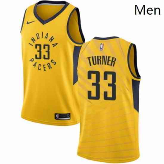 Mens Nike Indiana Pacers 33 Myles Turner Authentic Gold NBA Jersey Statement Edition